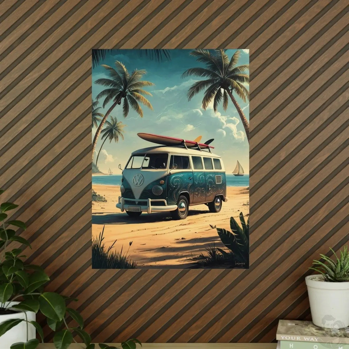 Retro Surfer VW Bully Poster - Strandurlaub und Abenteuer - Poster bei HappyHugPixels