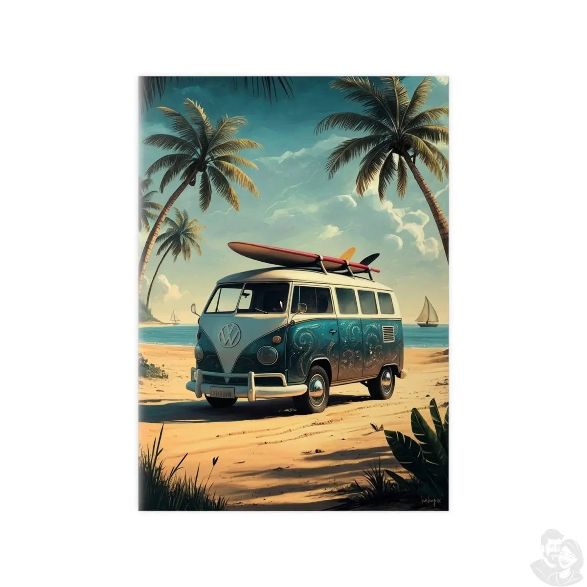 Retro Surfer VW Bully Poster - Strandurlaub und Abenteuer - Poster bei HappyHugPixels