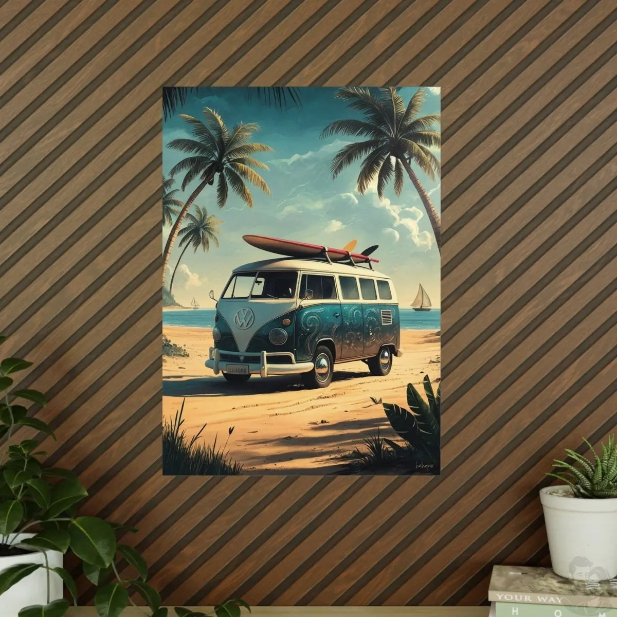 Retro Surfer VW Bully Poster - Strandurlaub und Abenteuer - Poster bei HappyHugPixels