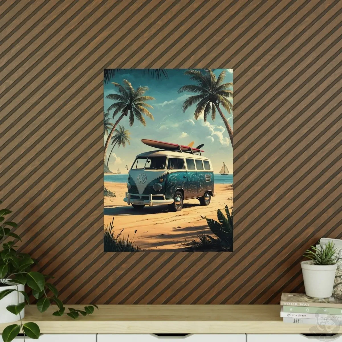 Retro Surfer VW Bully Poster - Strandurlaub und Abenteuer - Poster bei HappyHugPixels