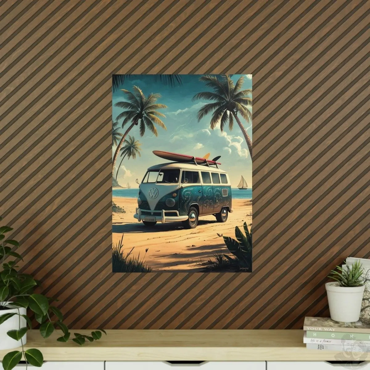 Retro Surfer VW Bully Poster - Strandurlaub und Abenteuer - Poster bei HappyHugPixels