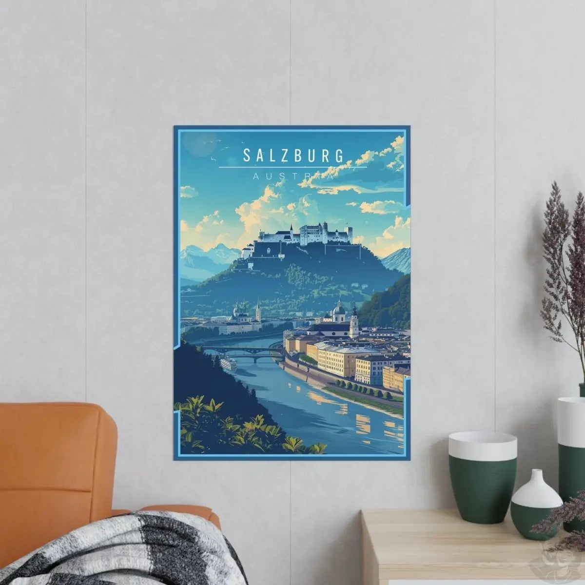 Salzburg Travelposter - Historische Stadtansicht Österreich - Poster bei HappyHugPixels