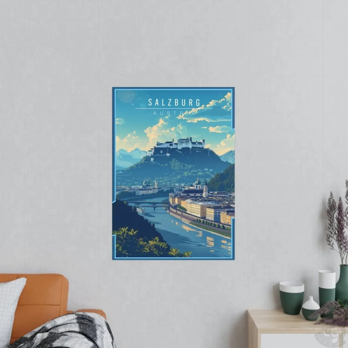 Salzburg Travelposter - Historische Stadtansicht Österreich - Poster bei HappyHugPixels