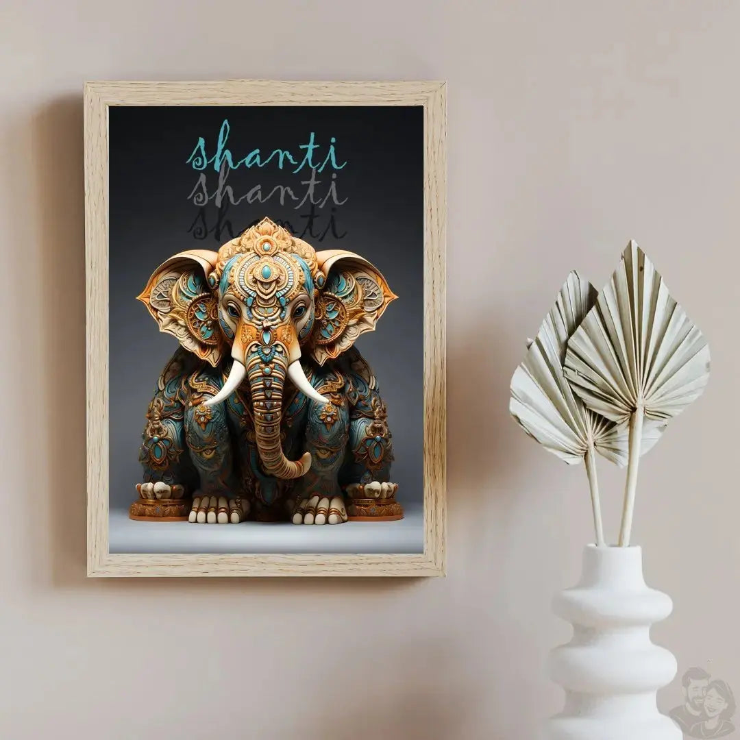 Shanti Elefant Poster in Leuchtendem Blau & Bronze - Matt Papier merchOne