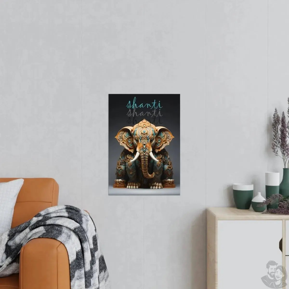 Shanti Elefant Poster in Leuchtendem Blau & Bronze - Matt Papier merchOne