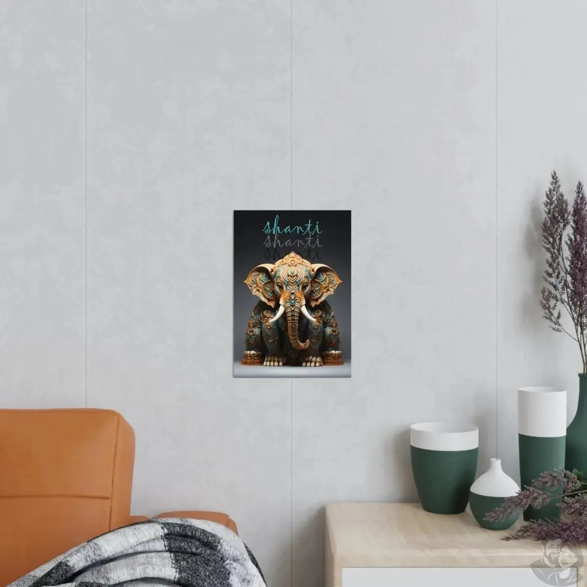 Shanti Elefant Poster in Leuchtendem Blau & Bronze - Matt Papier merchOne