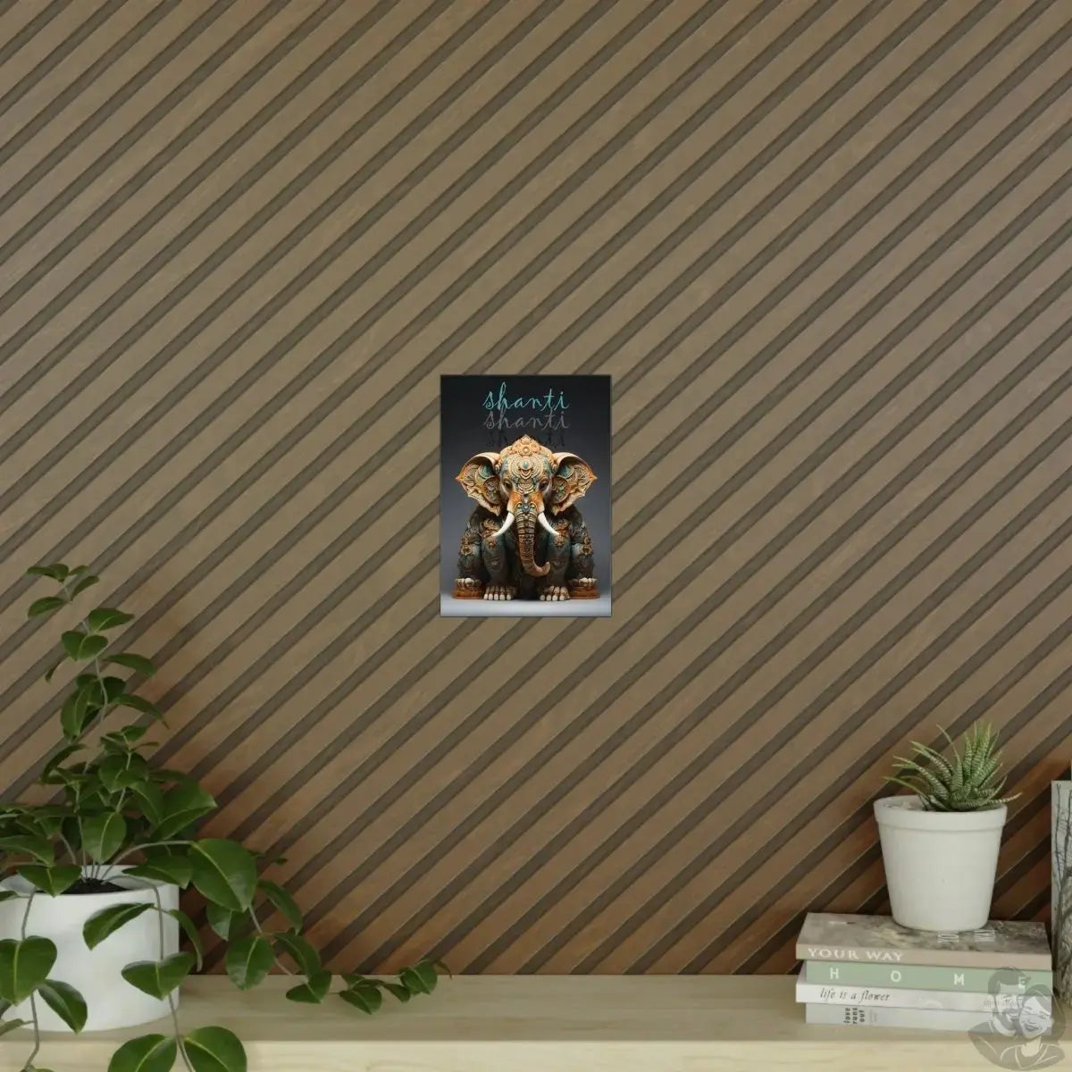 Shanti Elefant Poster in Leuchtendem Blau & Bronze - Matt Papier merchOne