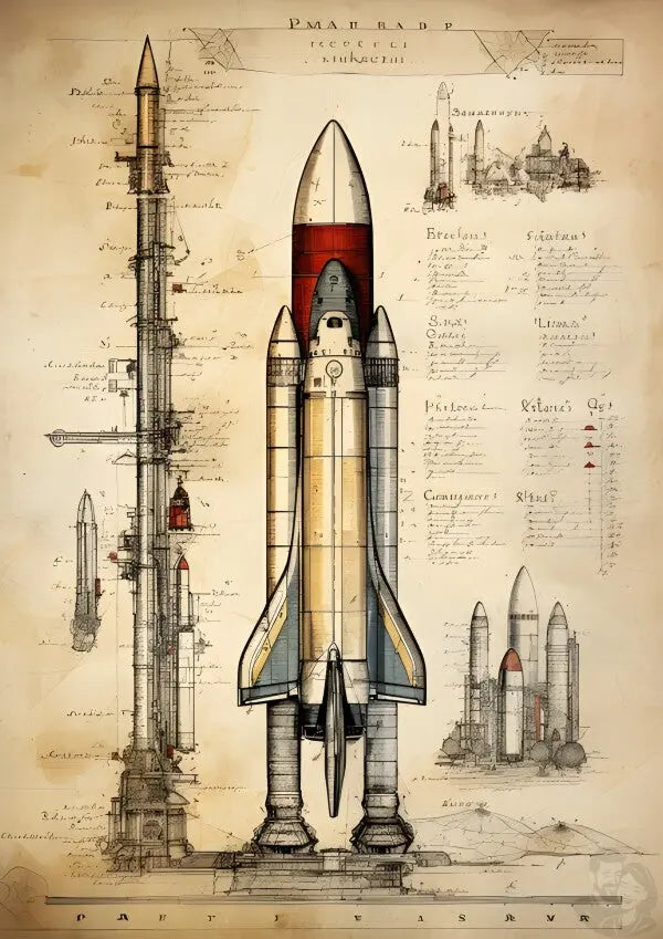 Spaceshuttle daVinci Poster - KI-Renaissence-Illustration
