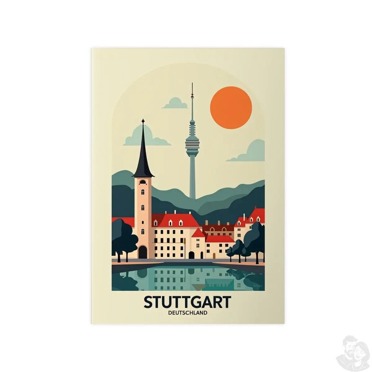 Stuttgart Reiseposter: Moderne Skyline im Retro - Stil auf Premium - Fotopapier - Poster bei HappyHugPixels