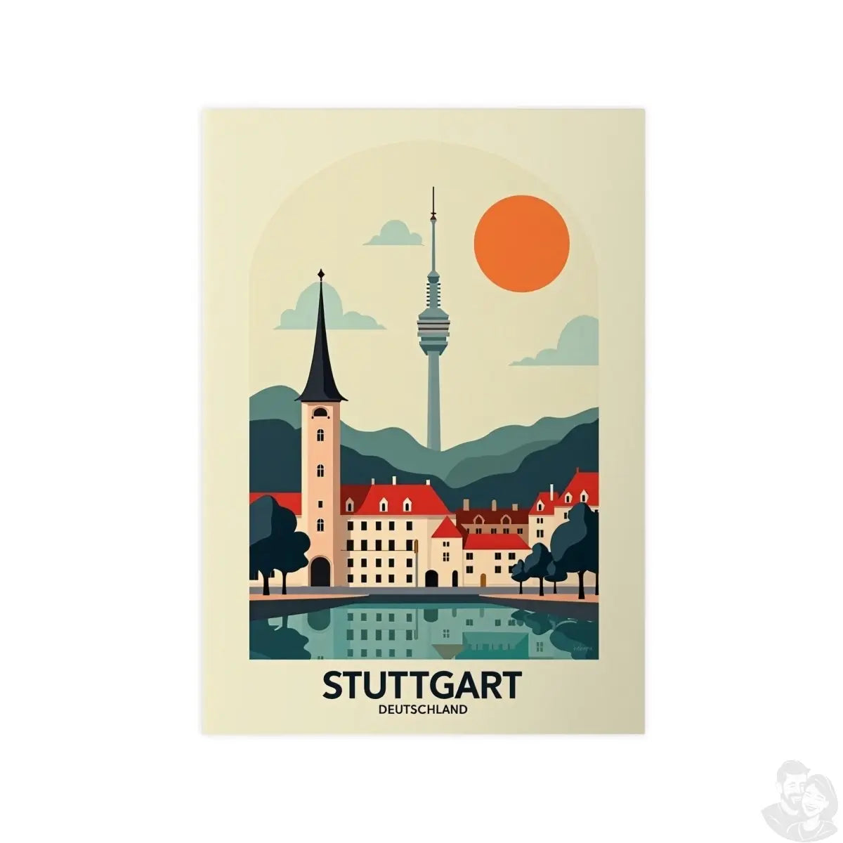Stuttgart Reiseposter: Moderne Skyline im Retro - Stil auf Premium - Fotopapier - Poster bei HappyHugPixels