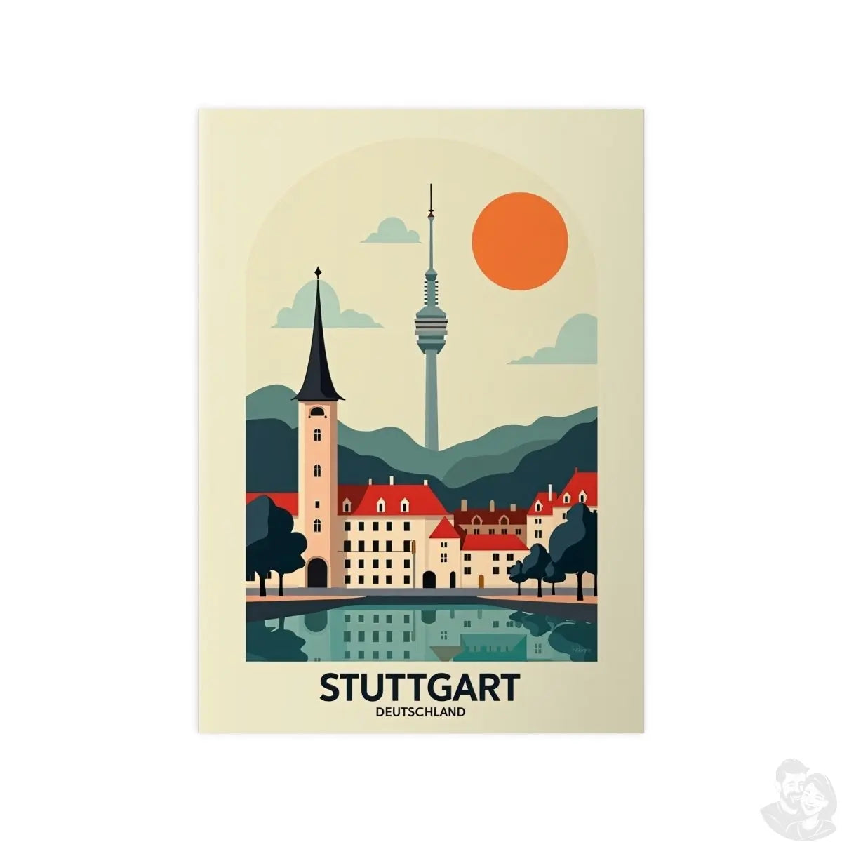 Stuttgart Reiseposter: Moderne Skyline im Retro - Stil auf Premium - Fotopapier - Poster bei HappyHugPixels