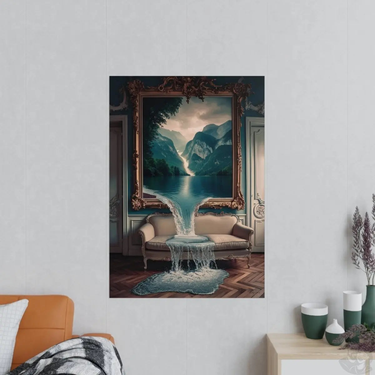 Surreales Kunstposter Wasserfall - Traumhafte Landschaft im Zimmer - Poster bei HappyHugPixels
