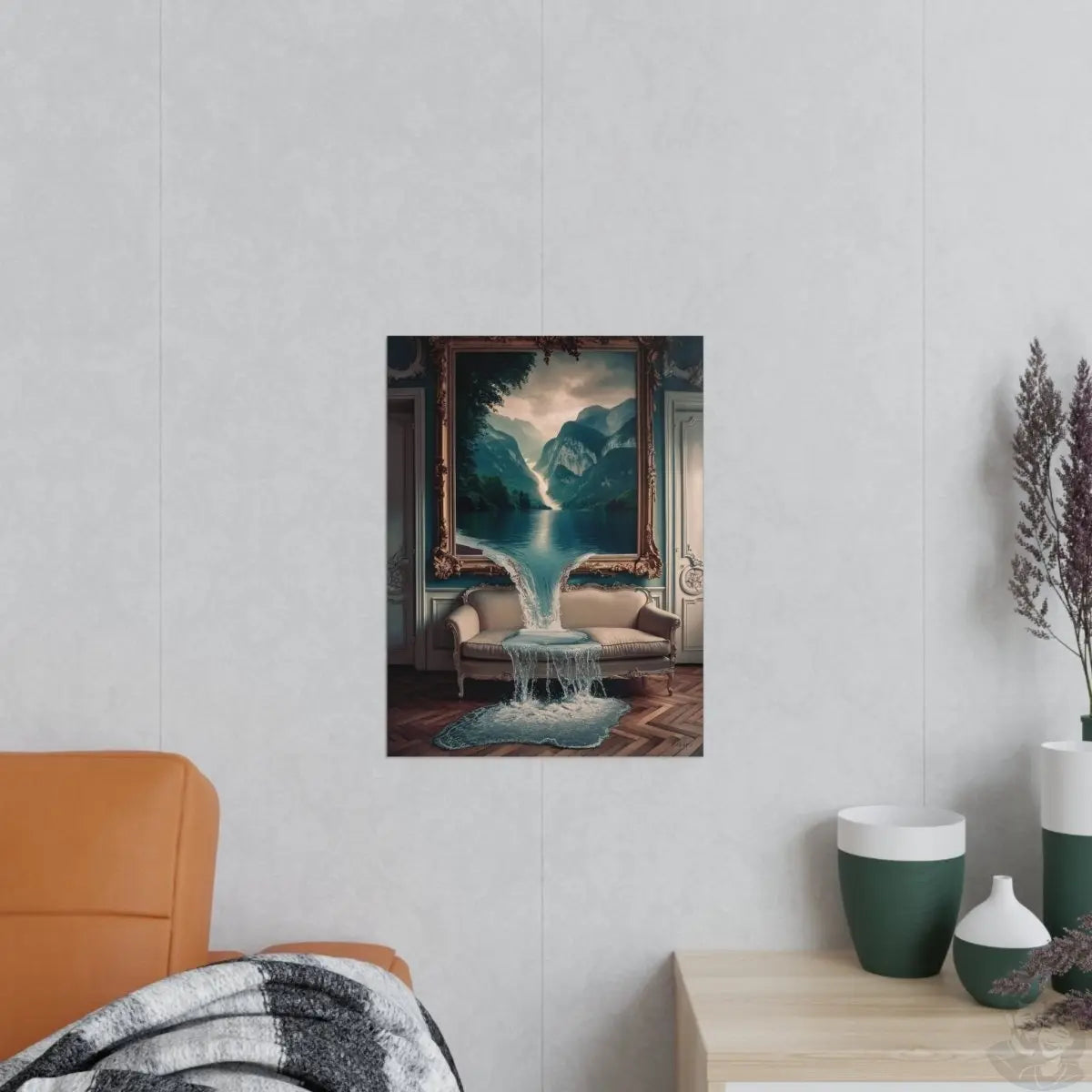 Surreales Kunstposter Wasserfall - Traumhafte Landschaft im Zimmer - Poster bei HappyHugPixels