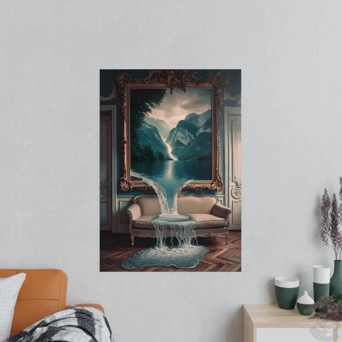 Surreales Kunstposter Wasserfall - Traumhafte Landschaft im Zimmer - Poster bei HappyHugPixels