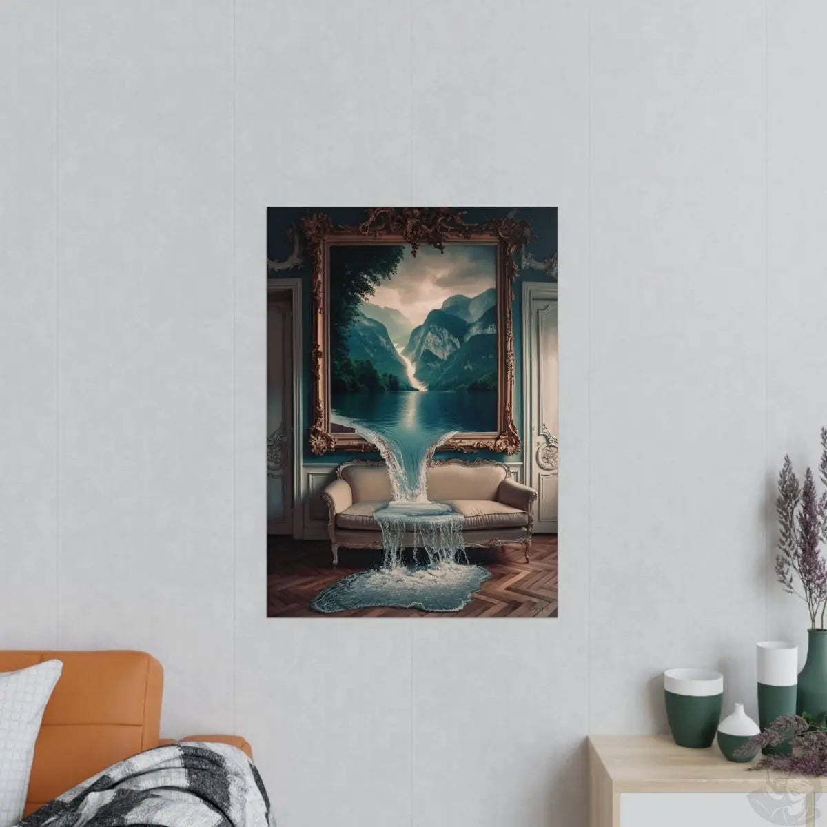 Surreales Kunstposter Wasserfall - Traumhafte Landschaft im Zimmer - Poster bei HappyHugPixels