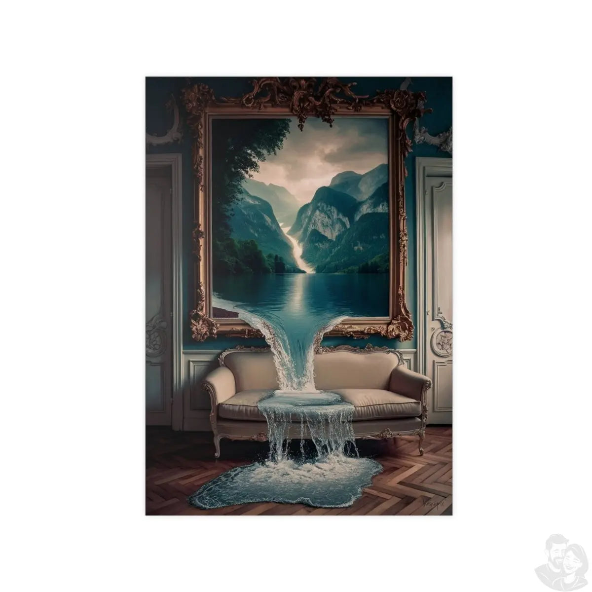 Surreales Kunstposter Wasserfall - Traumhafte Landschaft im Zimmer - Poster bei HappyHugPixels