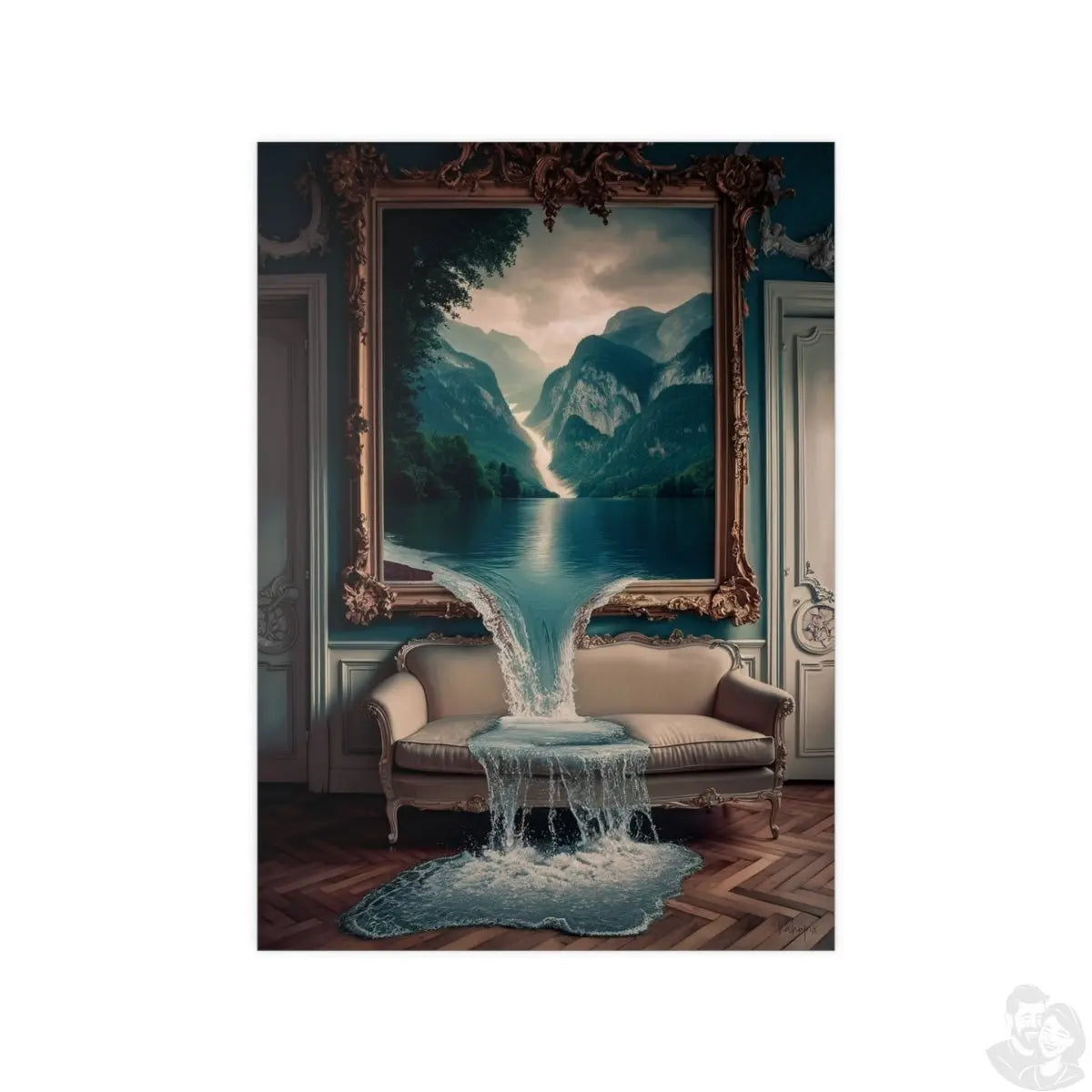 Surreales Kunstposter Wasserfall - Traumhafte Landschaft im Zimmer - Poster bei HappyHugPixels