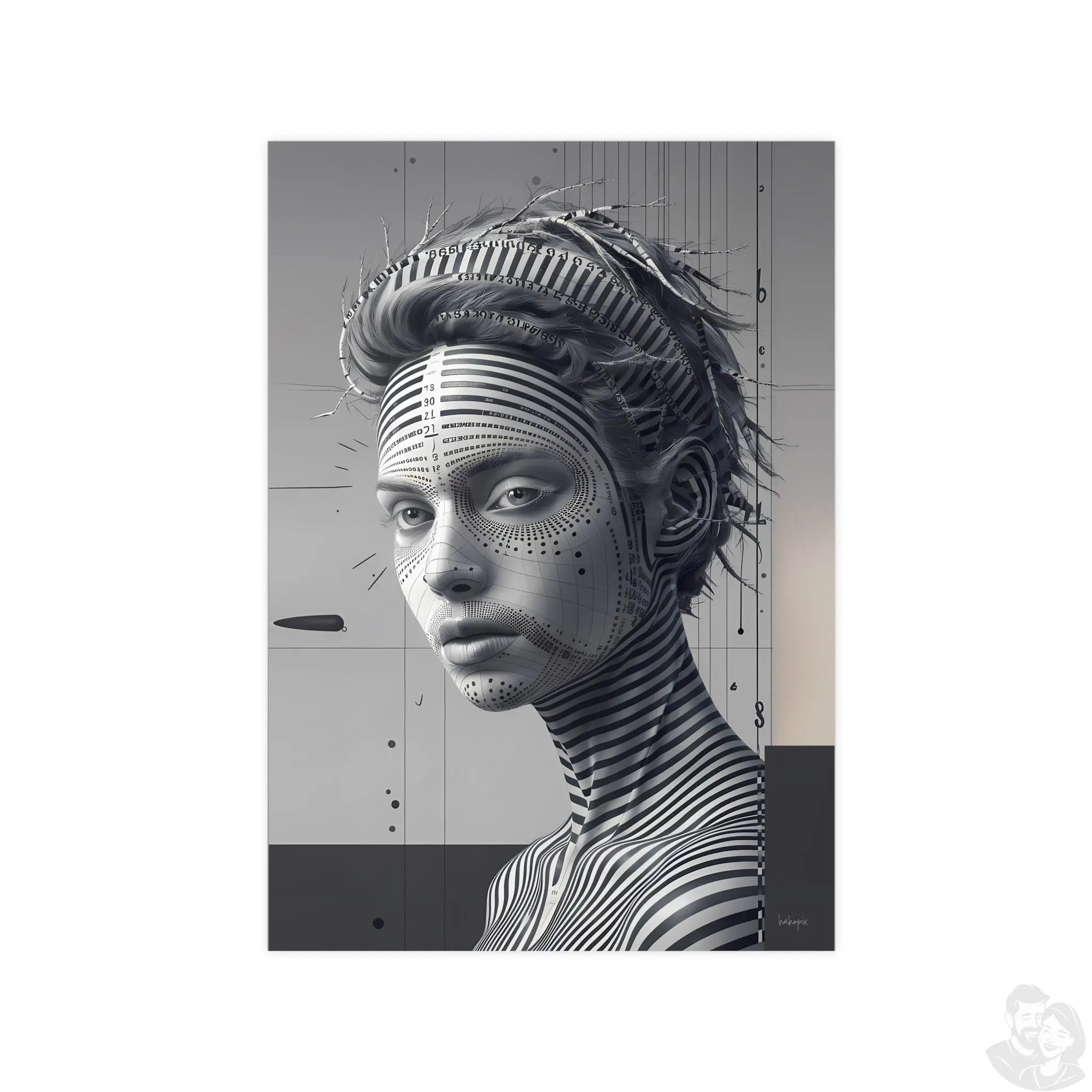 Surrealistisches Kunstposter – Futuristische Frauengesicht - Poster bei HappyHugPixels