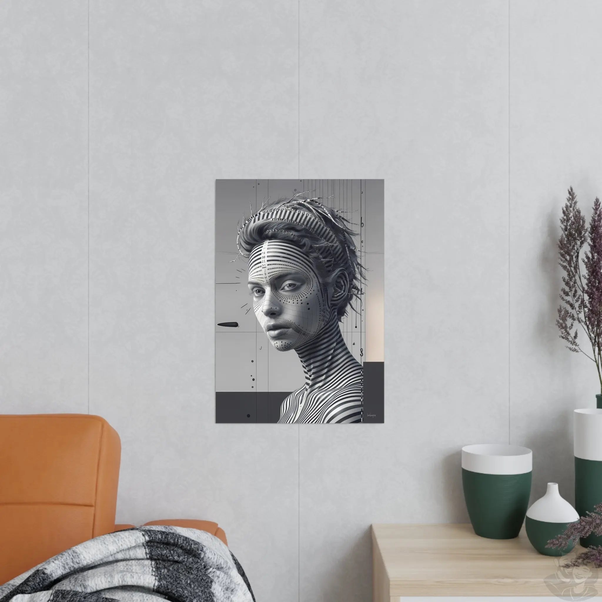 Surrealistisches Kunstposter – Futuristische Frauengesicht - Poster bei HappyHugPixels