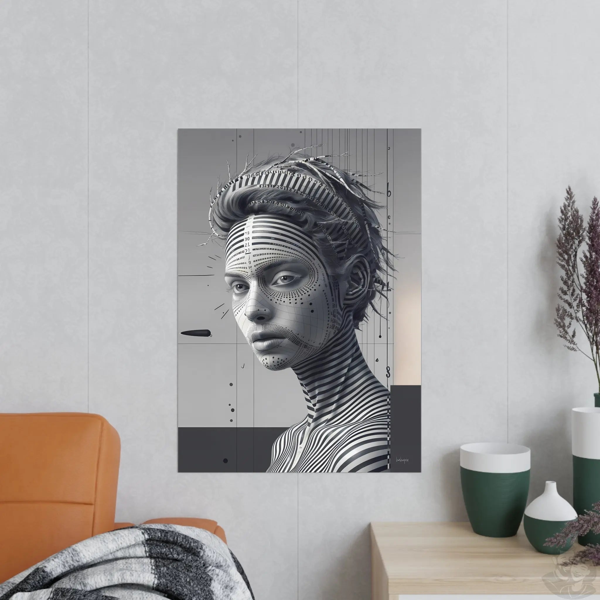 Surrealistisches Kunstposter – Futuristische Frauengesicht - Poster bei HappyHugPixels