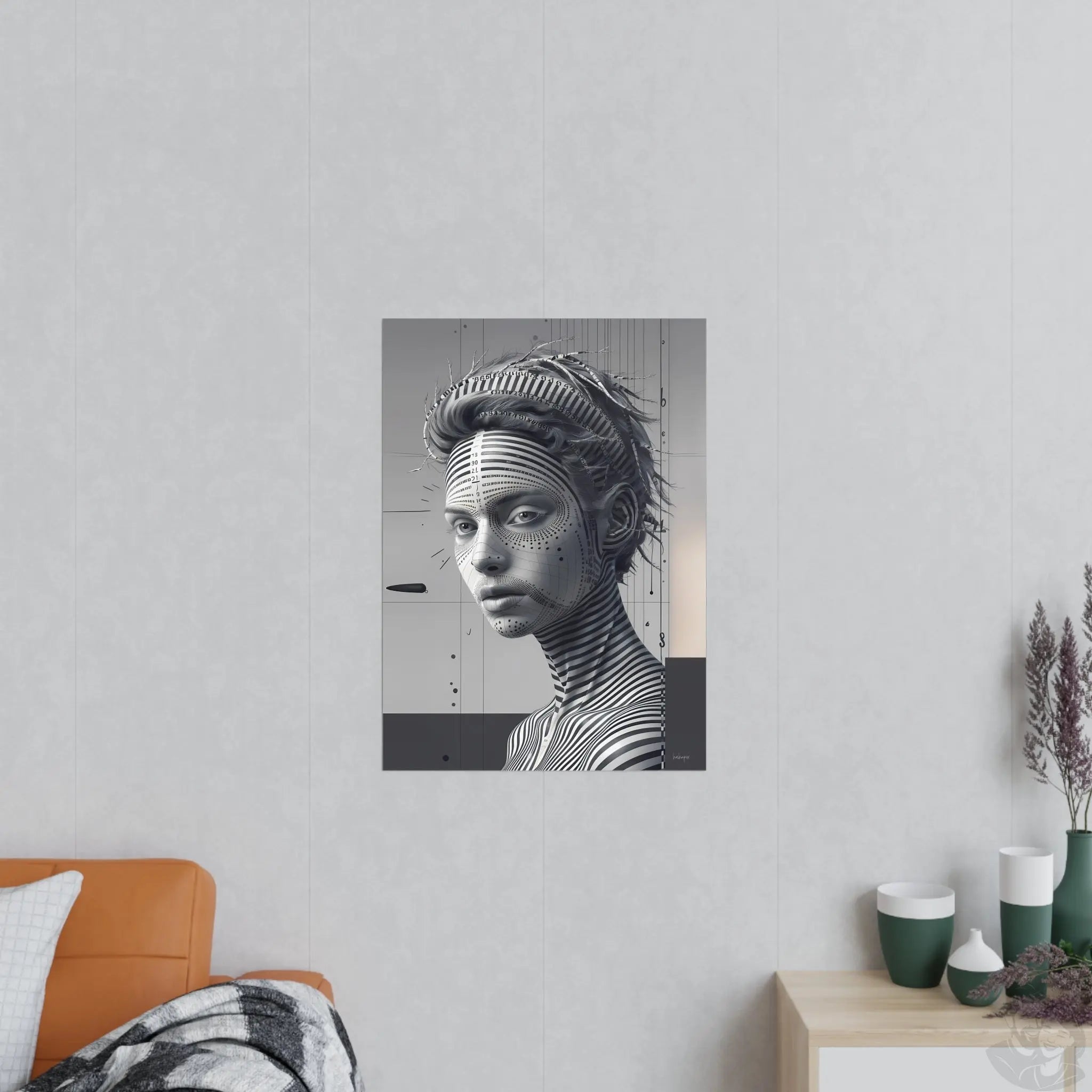 Surrealistisches Kunstposter – Futuristische Frauengesicht - Poster bei HappyHugPixels