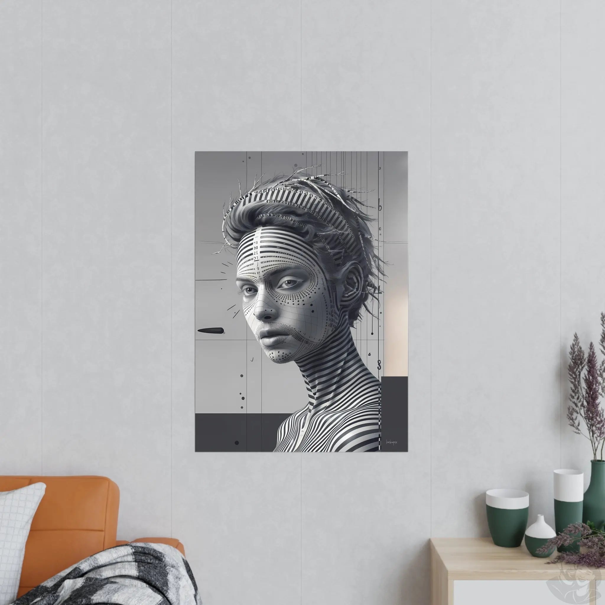 Surrealistisches Kunstposter – Futuristische Frauengesicht - Poster bei HappyHugPixels