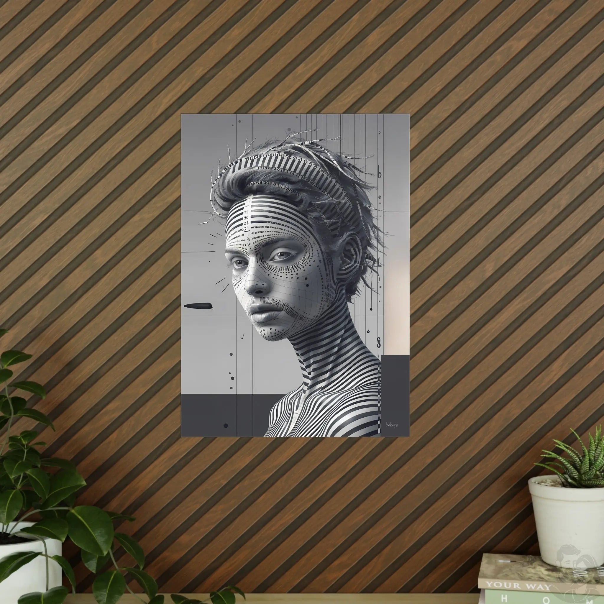Surrealistisches Kunstposter – Futuristische Frauengesicht - Poster bei HappyHugPixels