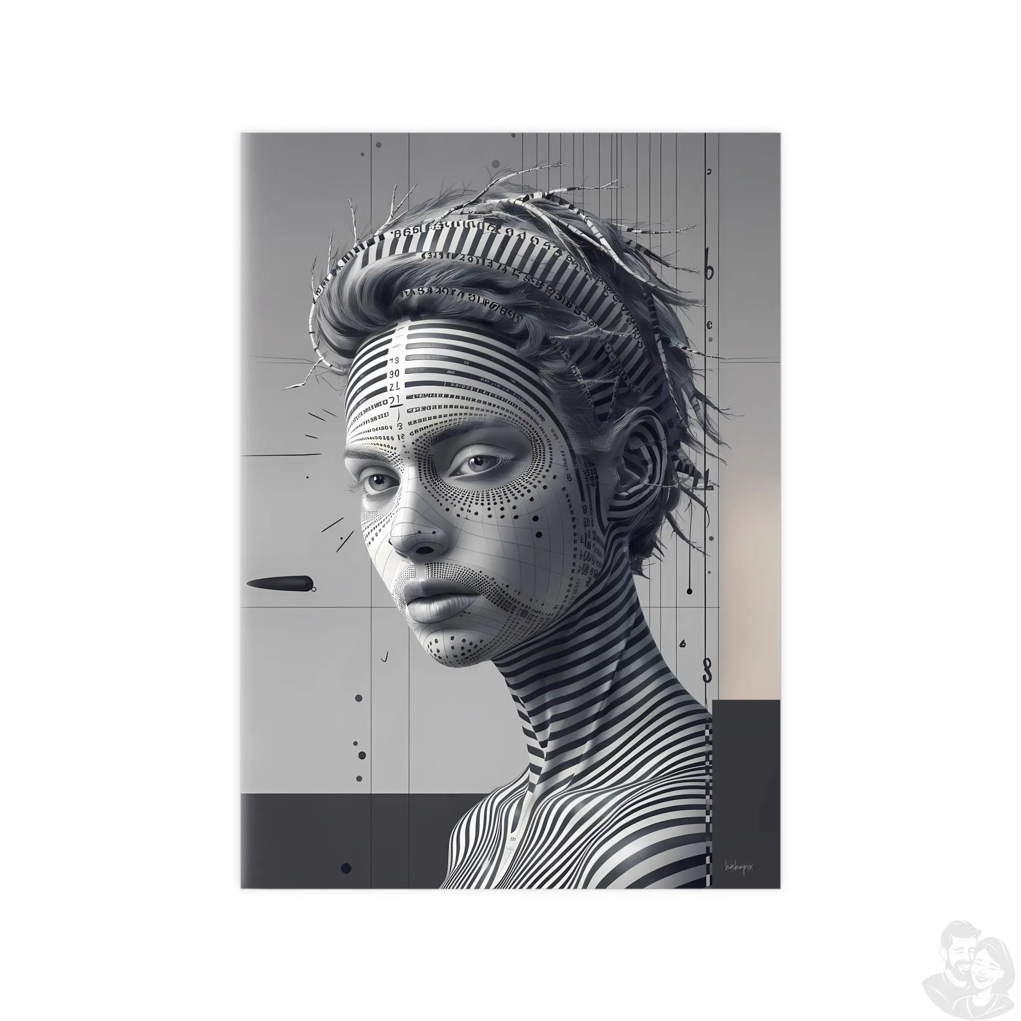 Surrealistisches Kunstposter – Futuristische Frauengesicht - Poster bei HappyHugPixels