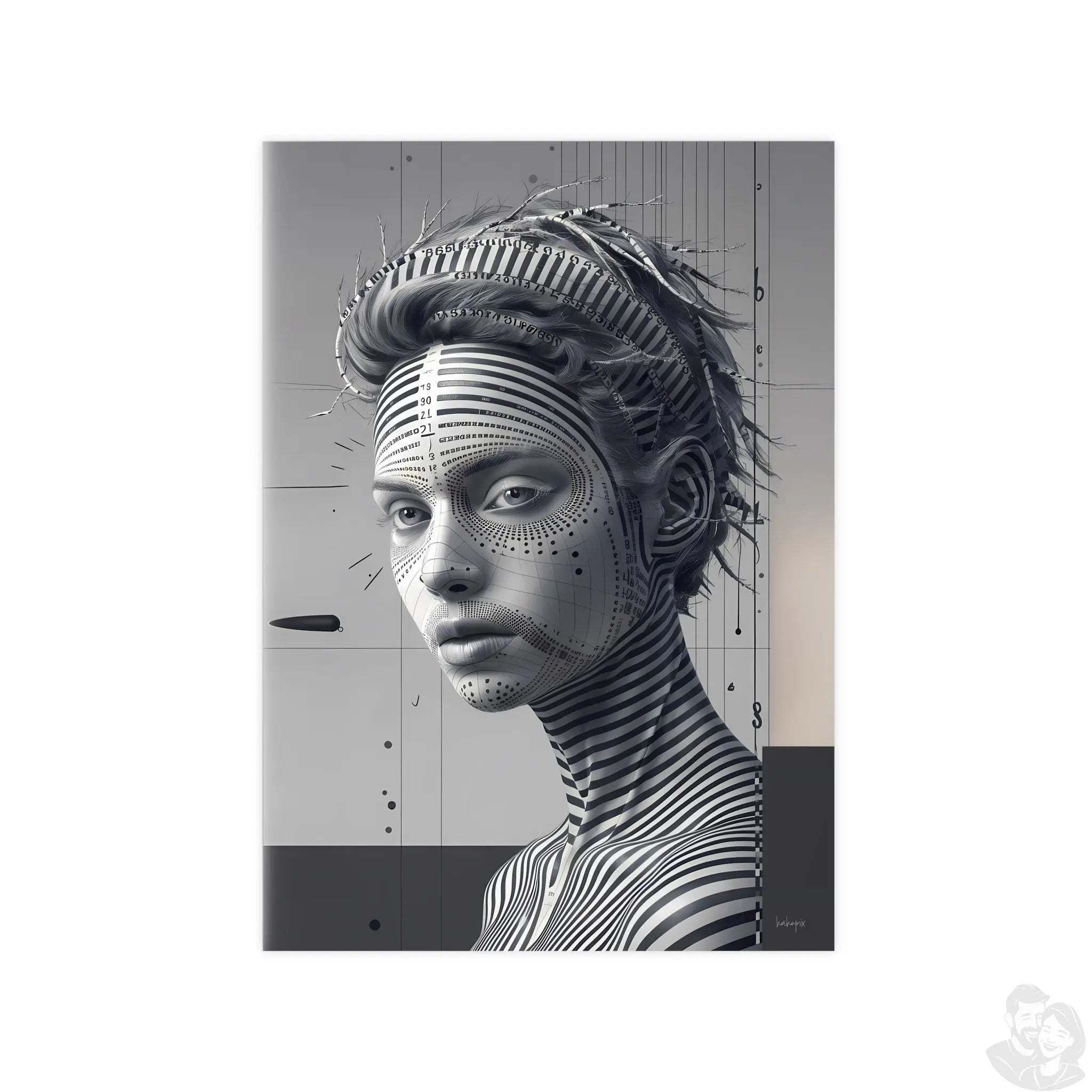 Surrealistisches Kunstposter – Futuristische Frauengesicht - Poster bei HappyHugPixels