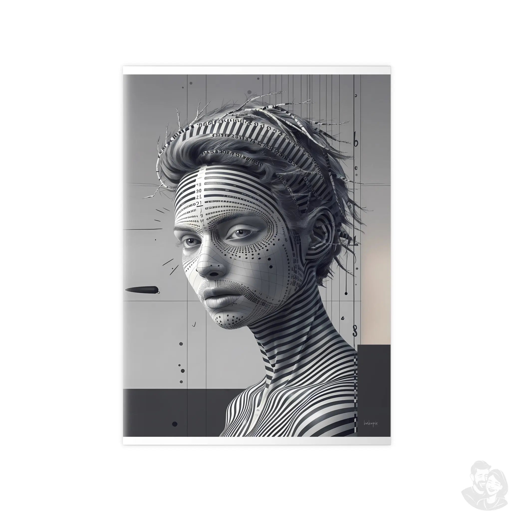 Surrealistisches Kunstposter – Futuristische Frauengesicht - Poster bei HappyHugPixels