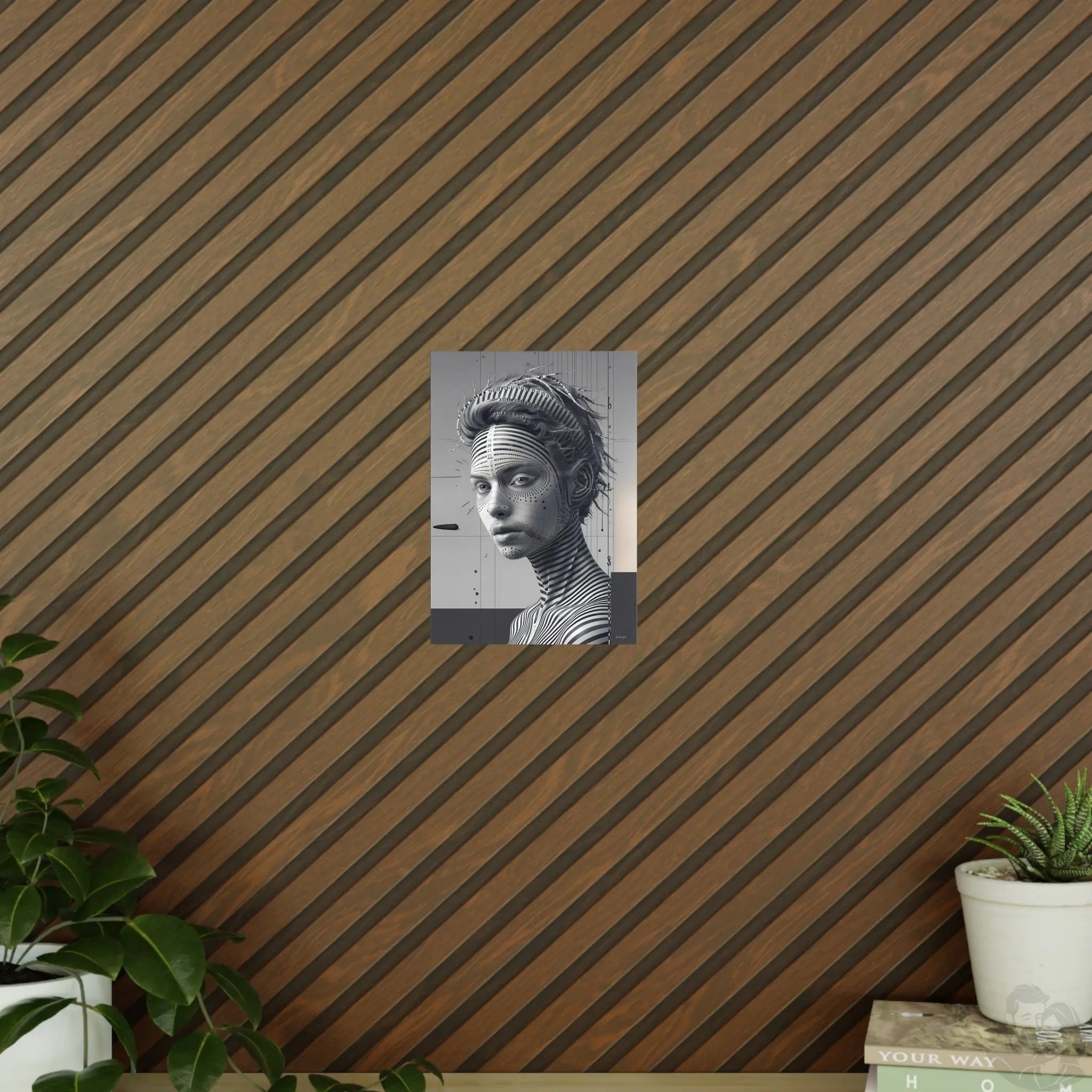 Surrealistisches Kunstposter – Futuristische Frauengesicht - Poster bei HappyHugPixels