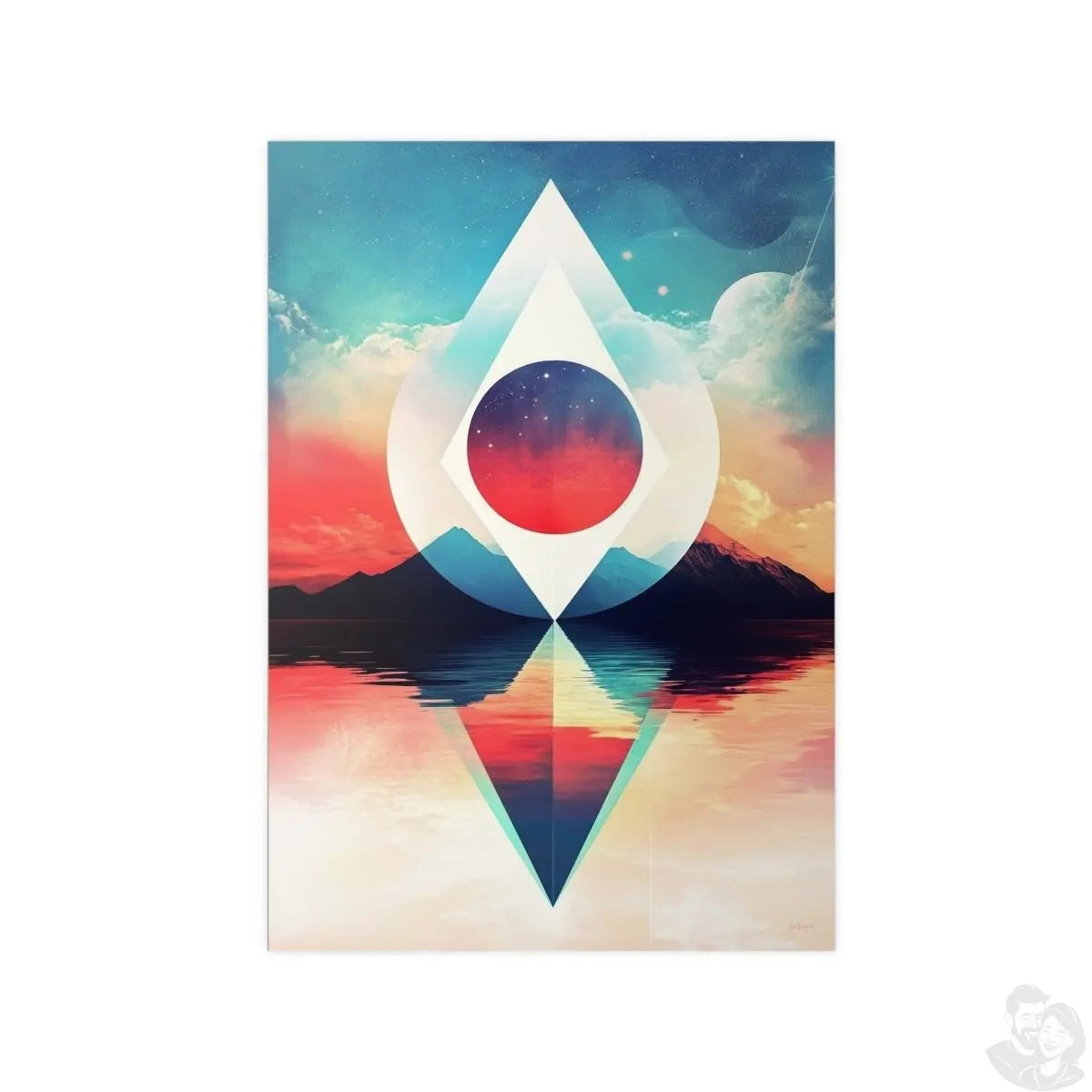 Surrealistische Landschaftsposter – Kosmische Geometrie trifft auf farbenfrohe Natur - Poster bei HappyHugPixels