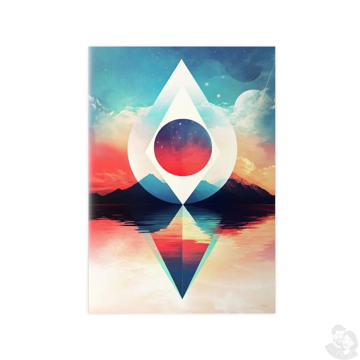 Surrealistische Landschaftsposter – Kosmische Geometrie trifft auf farbenfrohe Natur - Poster bei HappyHugPixels
