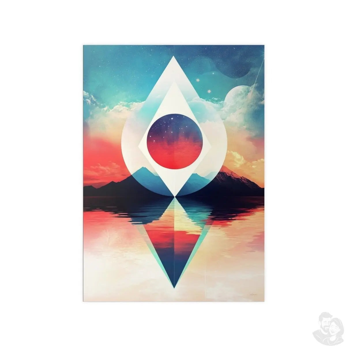 Surrealistische Landschaftsposter – Kosmische Geometrie trifft auf farbenfrohe Natur - Poster bei HappyHugPixels