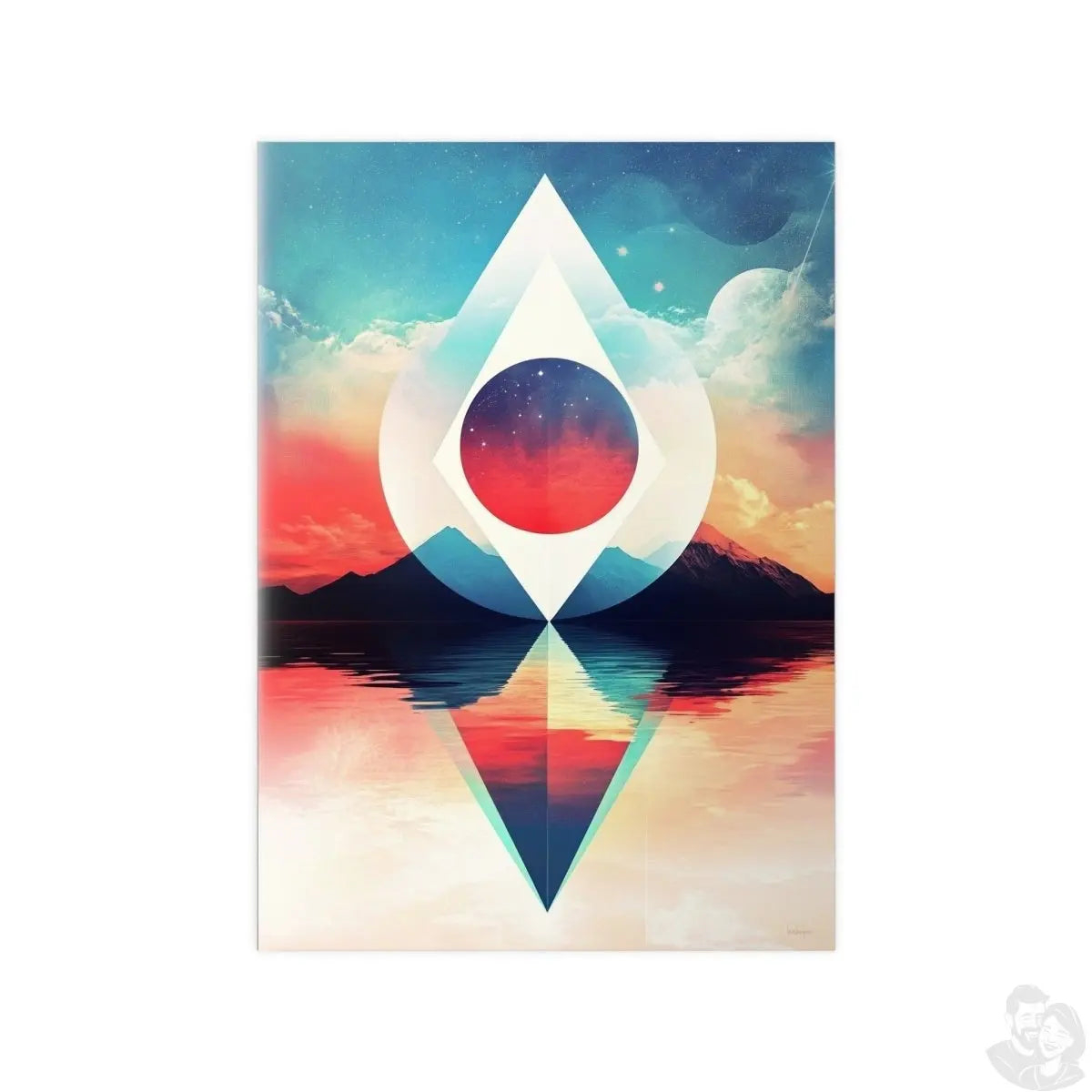 Surrealistische Landschaftsposter – Kosmische Geometrie trifft auf farbenfrohe Natur - Poster bei HappyHugPixels