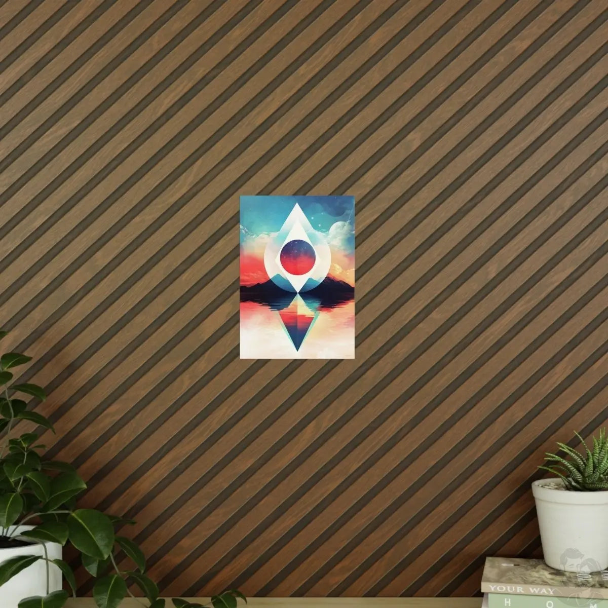 Surrealistische Landschaftsposter – Kosmische Geometrie trifft auf farbenfrohe Natur - Poster bei HappyHugPixels