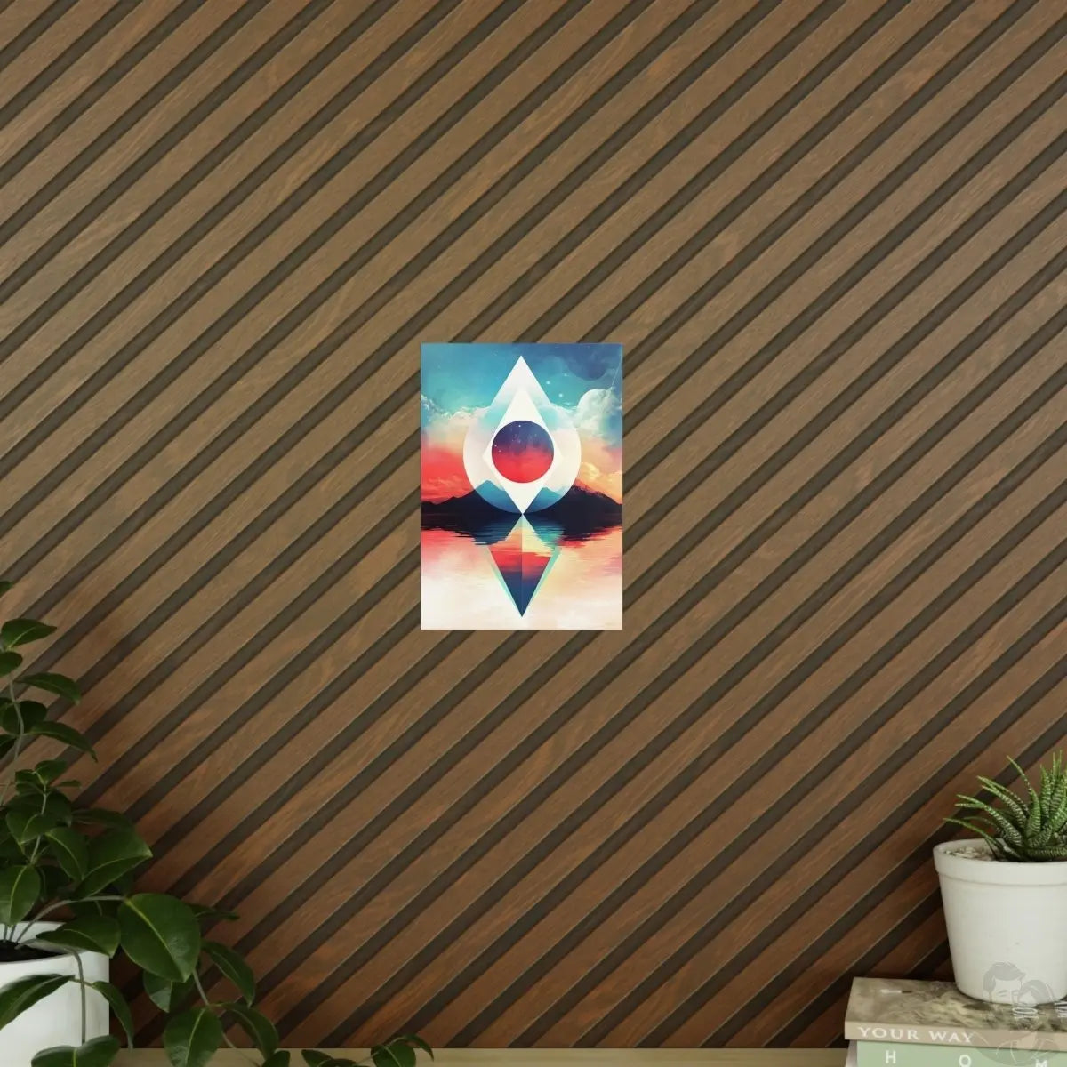 Surrealistische Landschaftsposter – Kosmische Geometrie trifft auf farbenfrohe Natur - Poster bei HappyHugPixels