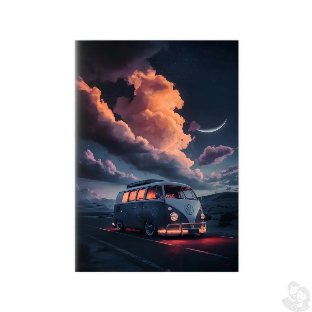VW Bulli Retroposter – Mondschein und Sterne - Poster bei HappyHugPixels