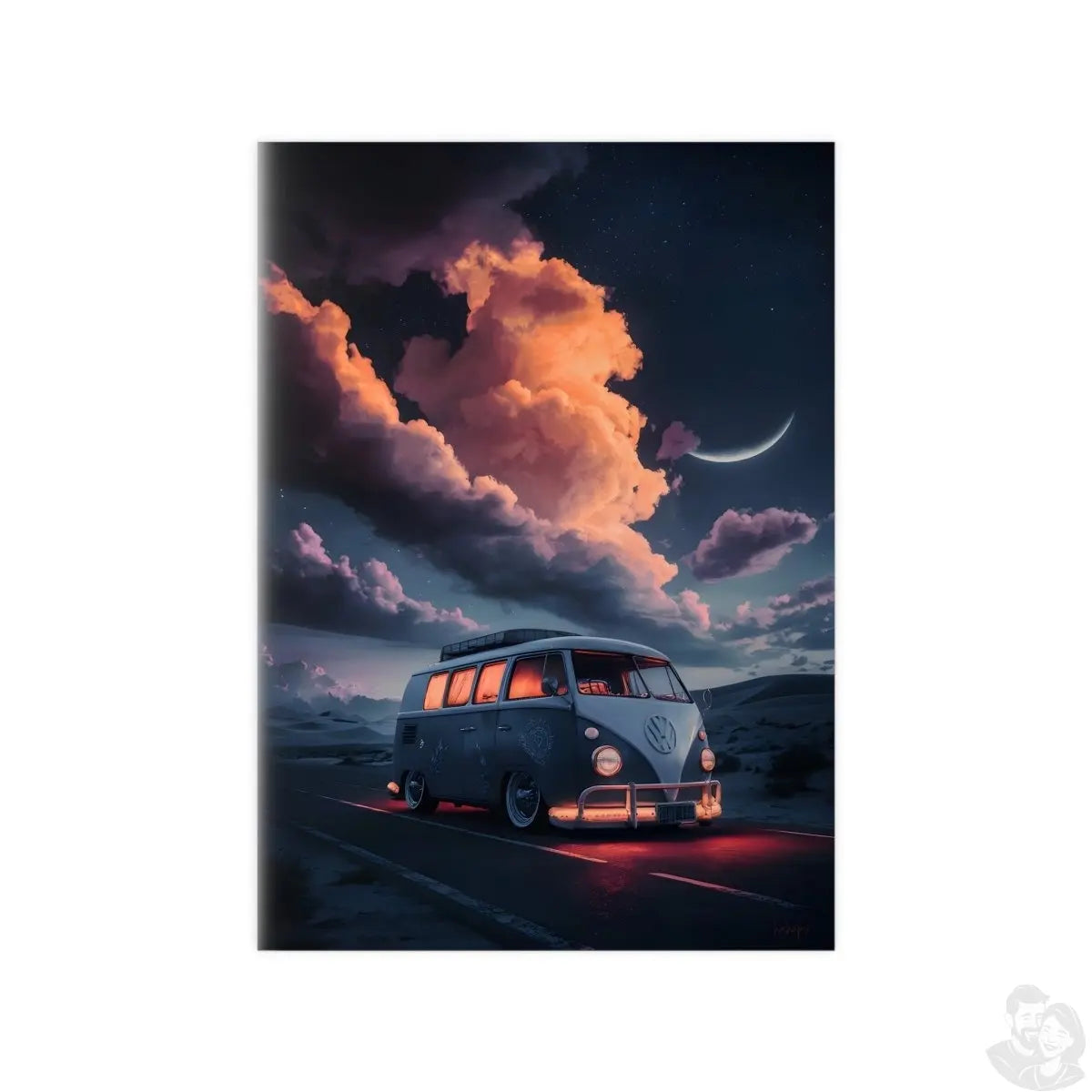 VW Bulli Retroposter – Mondschein und Sterne - Poster bei HappyHugPixels