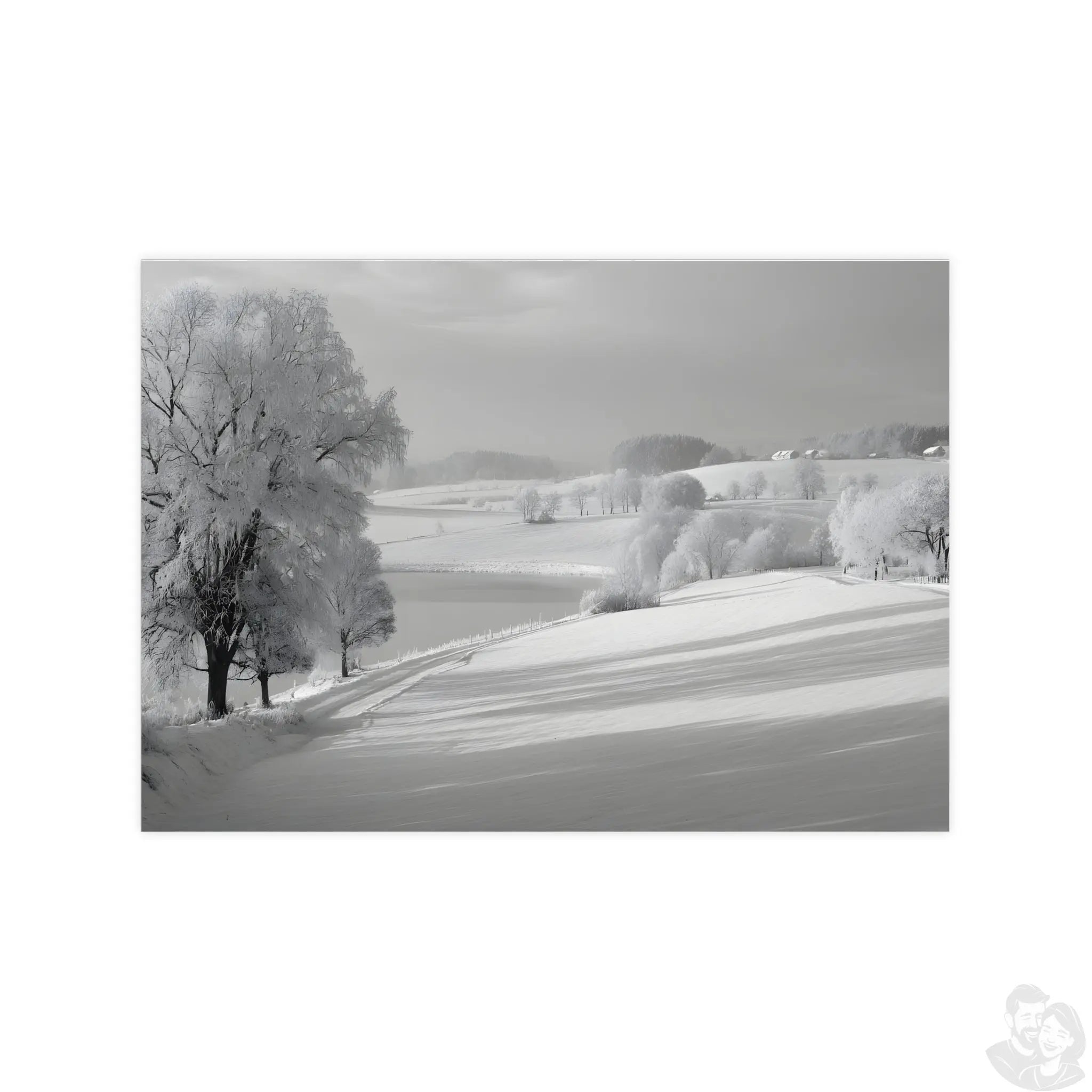 Verschneite Winterlandschaft Kunstposter – Stille Schönheit in Weiß Printify