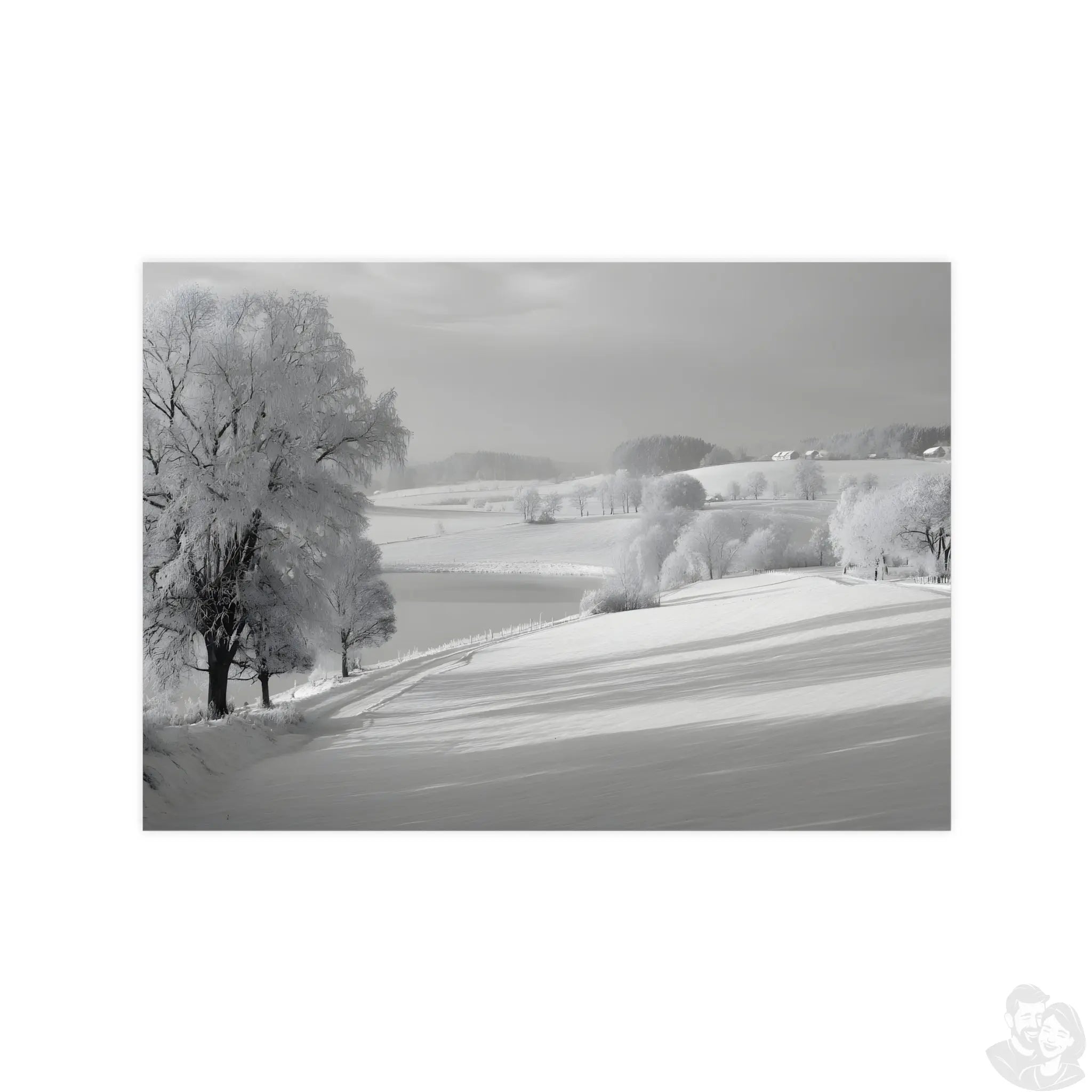 Verschneite Winterlandschaft Kunstposter – Stille Schönheit in Weiß Printify