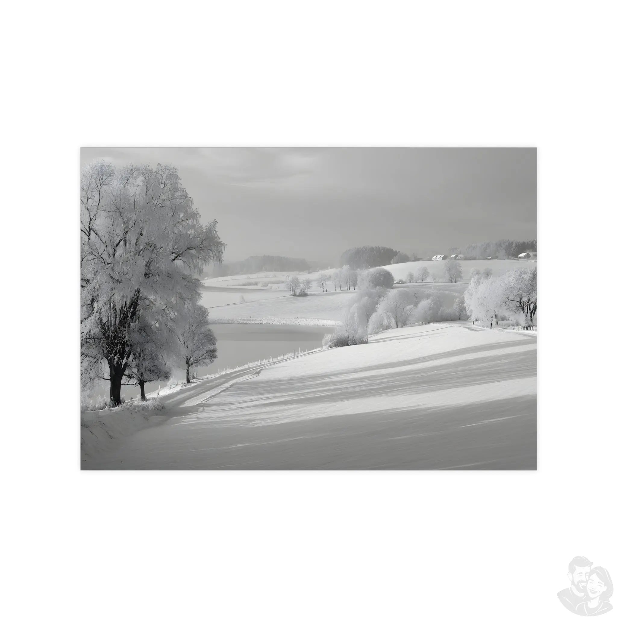 Verschneite Winterlandschaft Kunstposter – Stille Schönheit in Weiß Printify