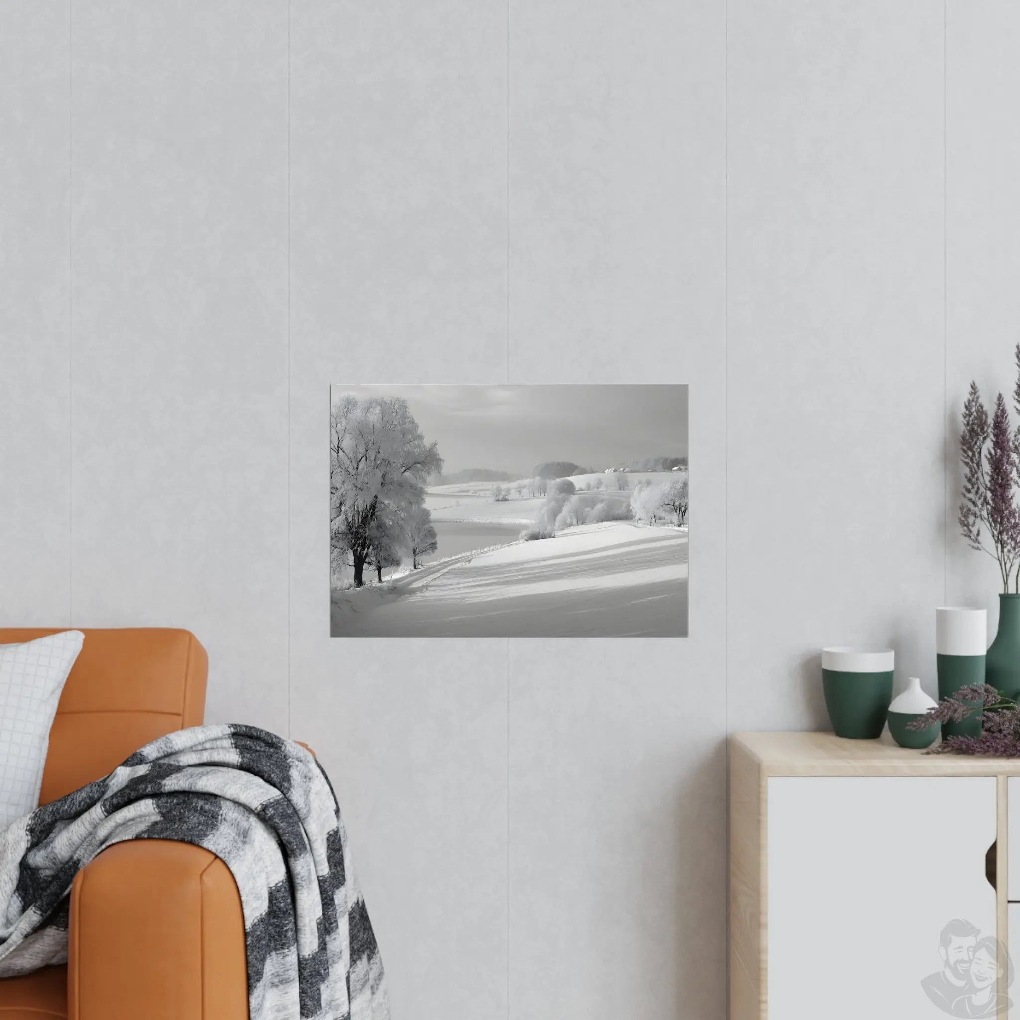 Verschneite Winterlandschaft Kunstposter – Stille Schönheit in Weiß Printify