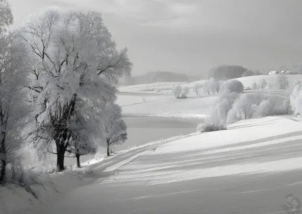 Verschneite Winterlandschaft Kunstposter – Stille Schönheit in Weiß