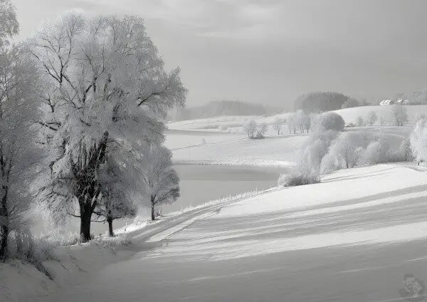 Verschneite Winterlandschaft Kunstposter – Stille Schönheit in Weiß