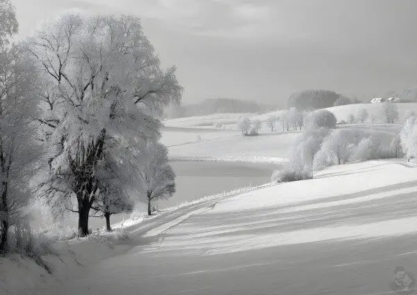 Verschneite Winterlandschaft Kunstposter – Stille Schönheit in Weiß