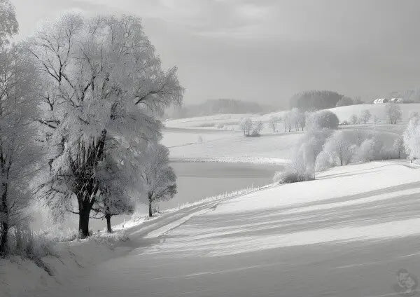 Verschneite Winterlandschaft Kunstposter – Stille Schönheit in Weiß