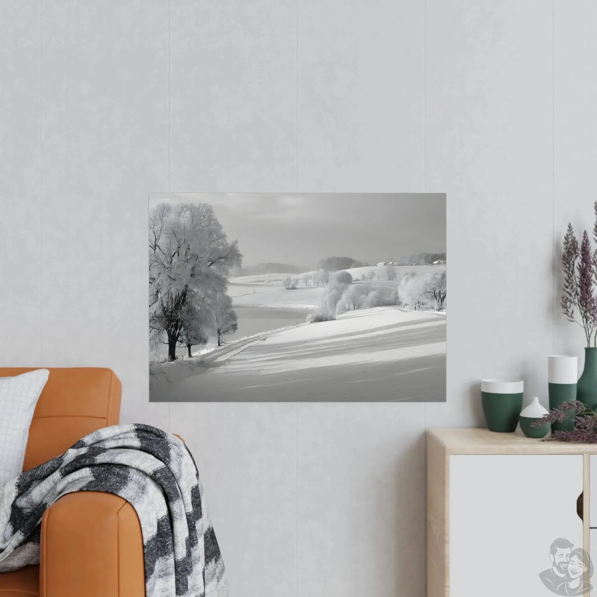 Verschneite Winterlandschaft Kunstposter – Stille Schönheit in Weiß merchOne