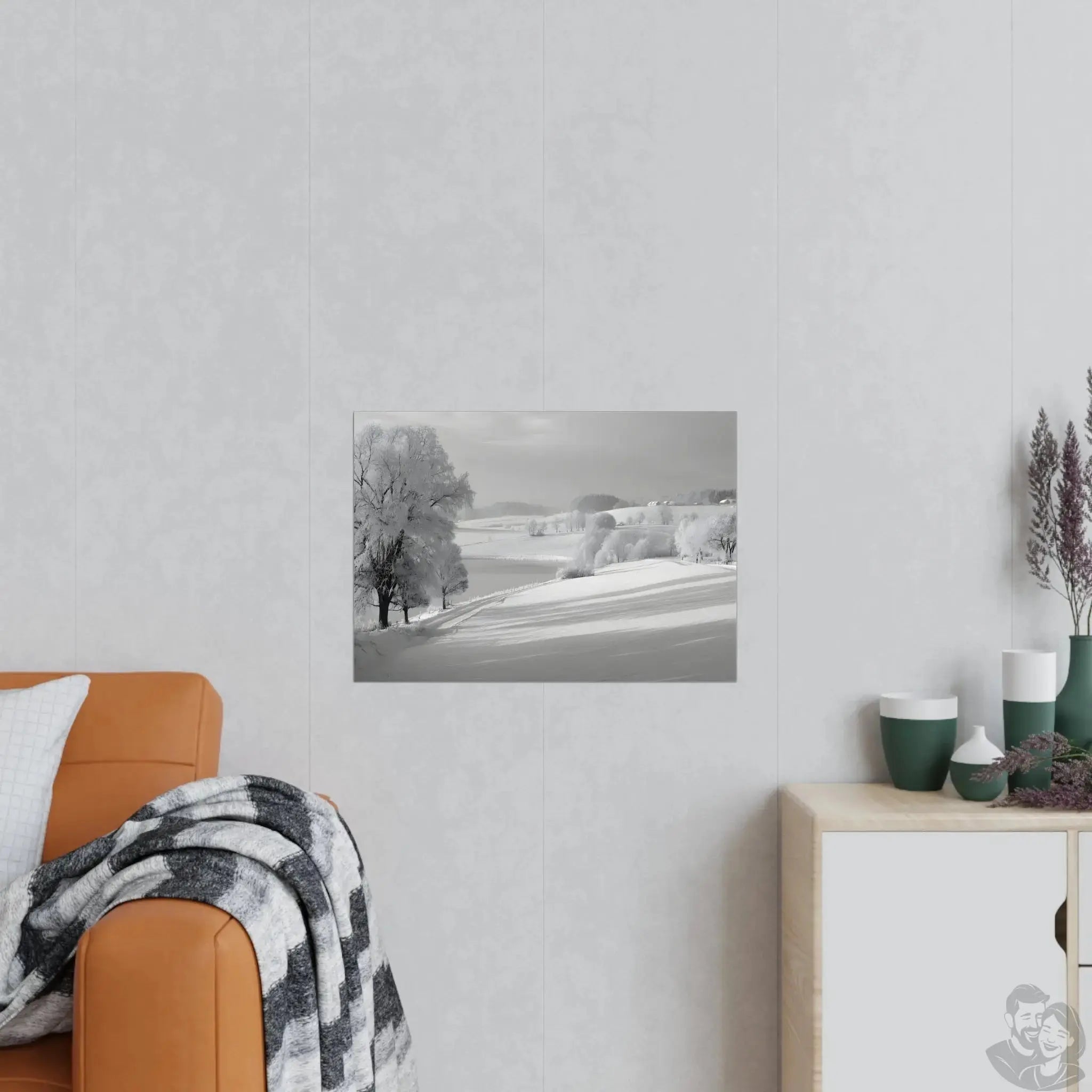 Verschneite Winterlandschaft Kunstposter – Stille Schönheit in Weiß merchOne