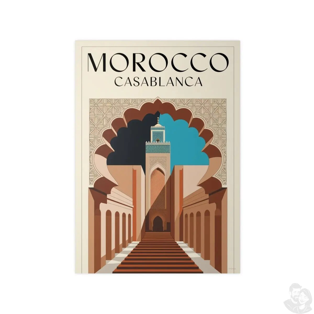 Vintage Marokko Casablanca Reise - Poster | Kunstdruck Hassan II Moschee - Poster bei HappyHugPixels